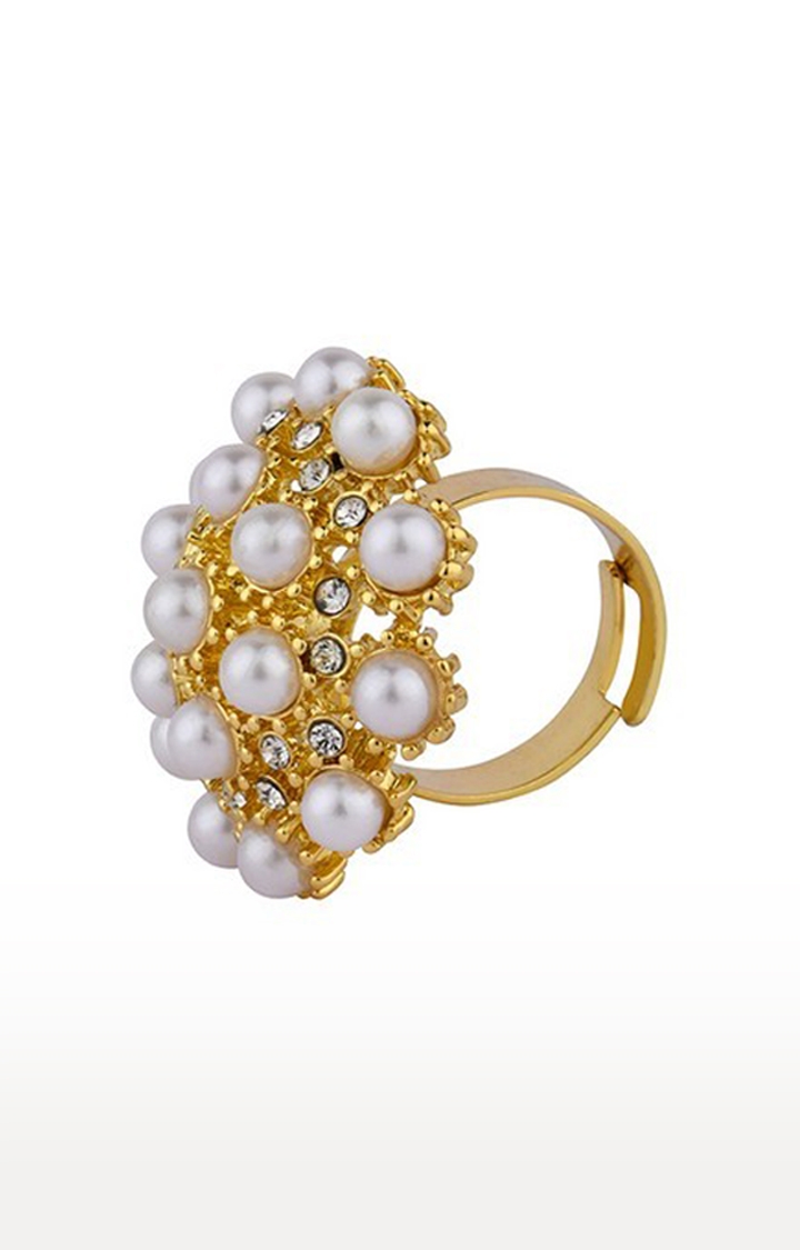 Lilly & Sparkle Gold toned pearl studded adjustable cocktail ring