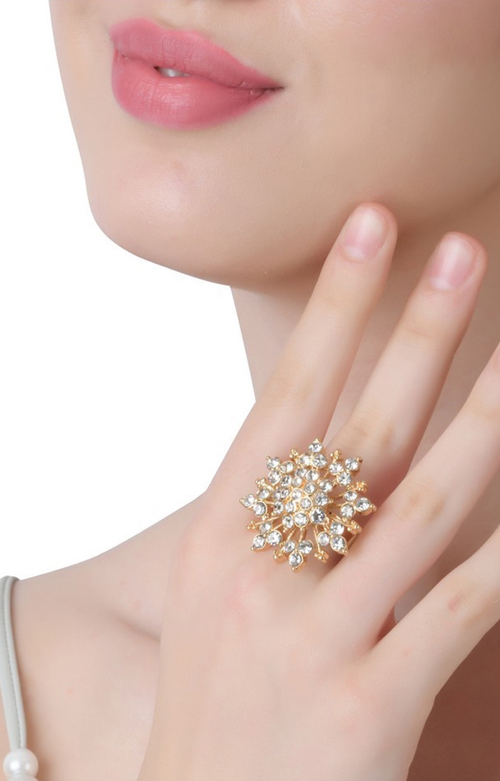 Lilly & sparkle | Lilly & Sparkle Gold toned crystal studed adjustable cocktail ring