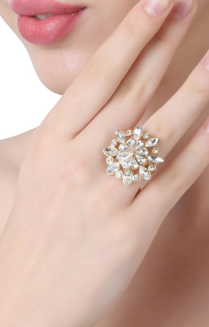 Lilly & sparkle | Lilly & Sparkle Gold toned crystal studded Statement cocktail ring