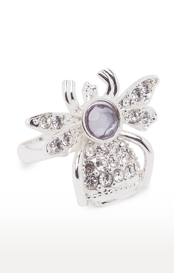 Lilly & sparkle | Lilly & Sparkle Alloy Silver Toned Crystal Stone Studded Bee Shaped Finger Ring for Women