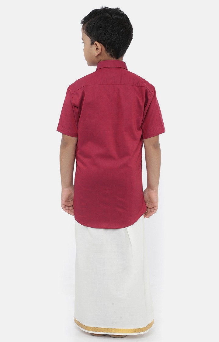 Ramraj Boys Brown Solid Shirt with White Dhoti