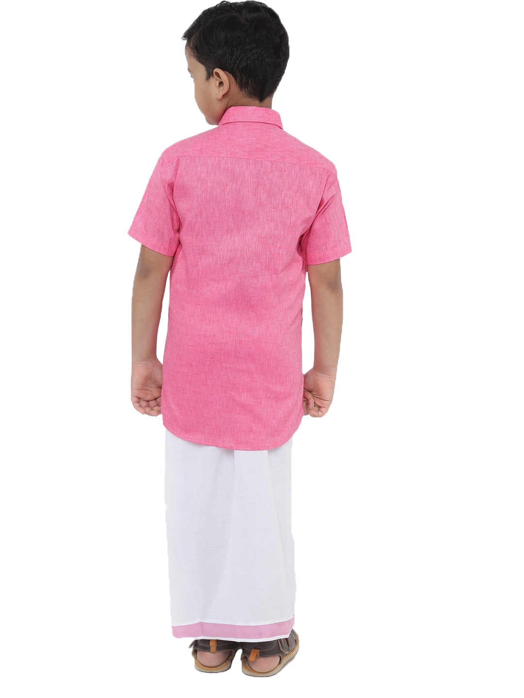 Ramraj Boys Pink Solid Shirt with White Dhoti