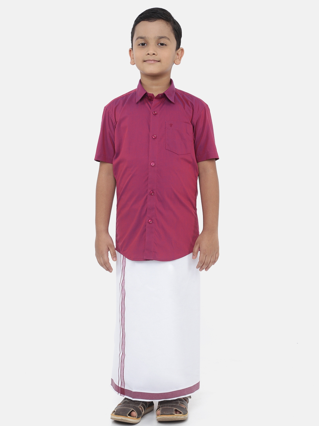 Ramraj Boys Pink Solid Shirt with White Dhoti