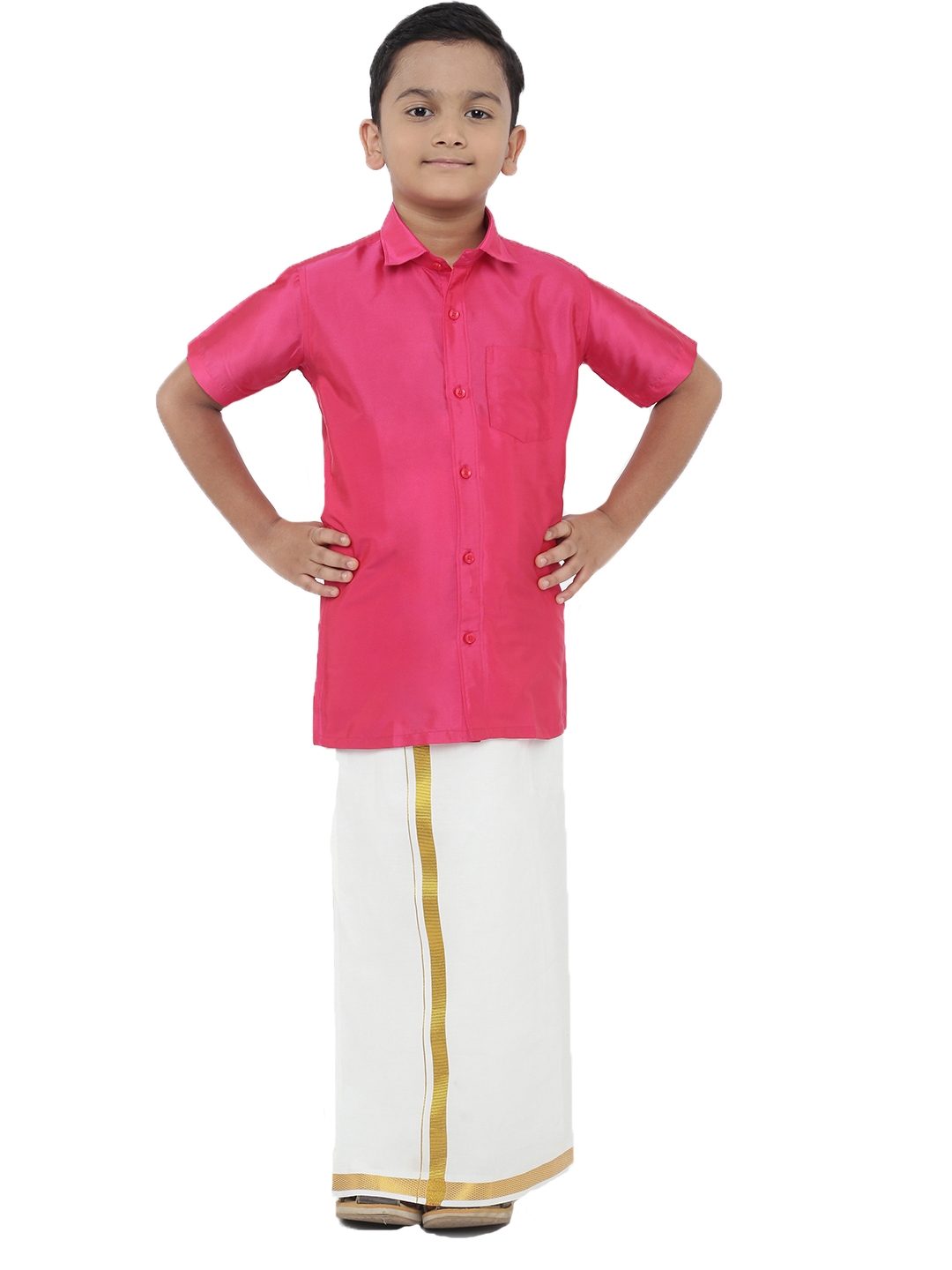 Ramraj | Ramraj Boys Pink Solid Shirt with White Dhoti