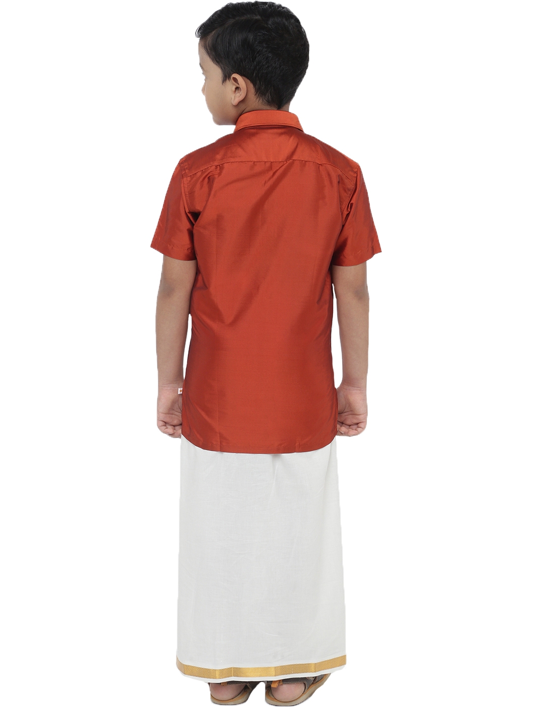 Ramraj Boys Orange Solid Shirt with White Dhoti