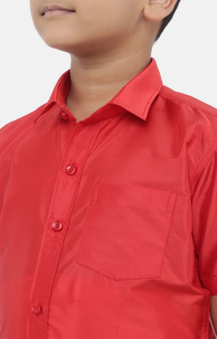 Ramraj Boys Red Solid Shirt with White Dhoti