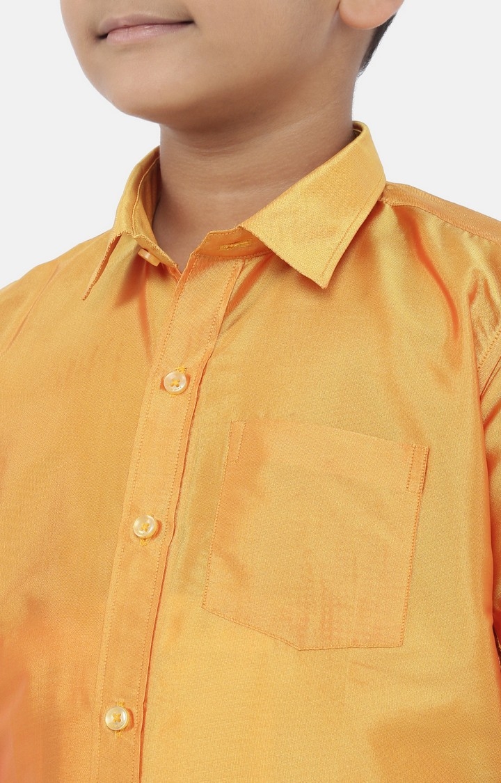 Ramraj Boys Yellow Solid Shirt with White Dhoti