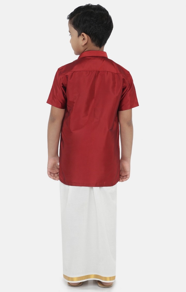 Ramraj | Ramraj Boys Red Solid Shirt with White Dhoti