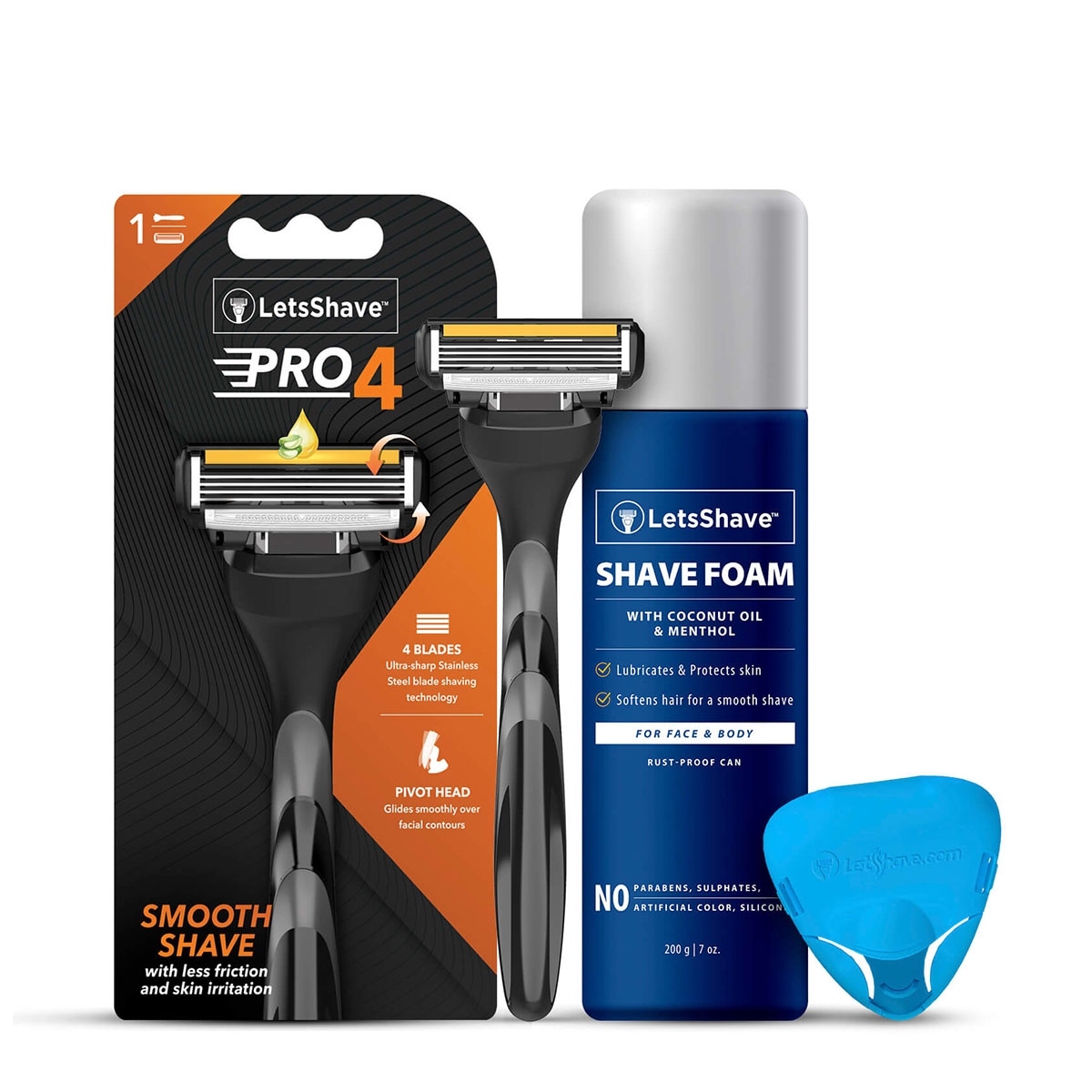 LetsShave | LetsShave Pro 4 Razor Trial Kit for Men - Pro 4 Blade + Razor Handle + Shave Foam - 200 gm