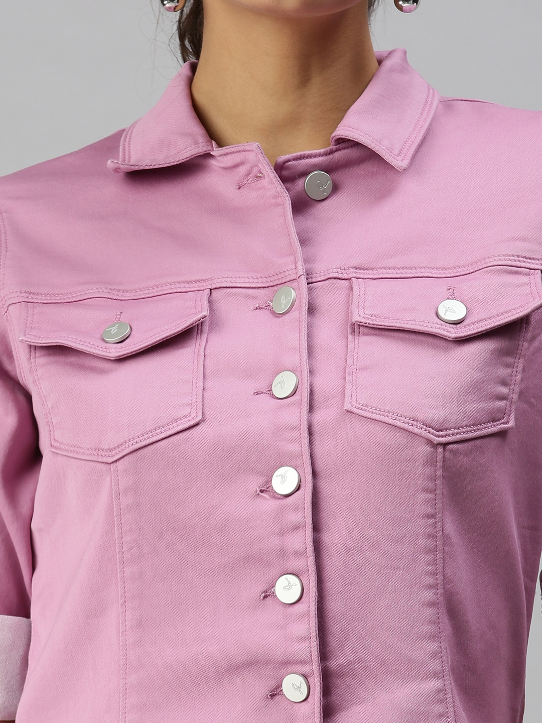 Women's Purple Denim Solid Denim Jackets