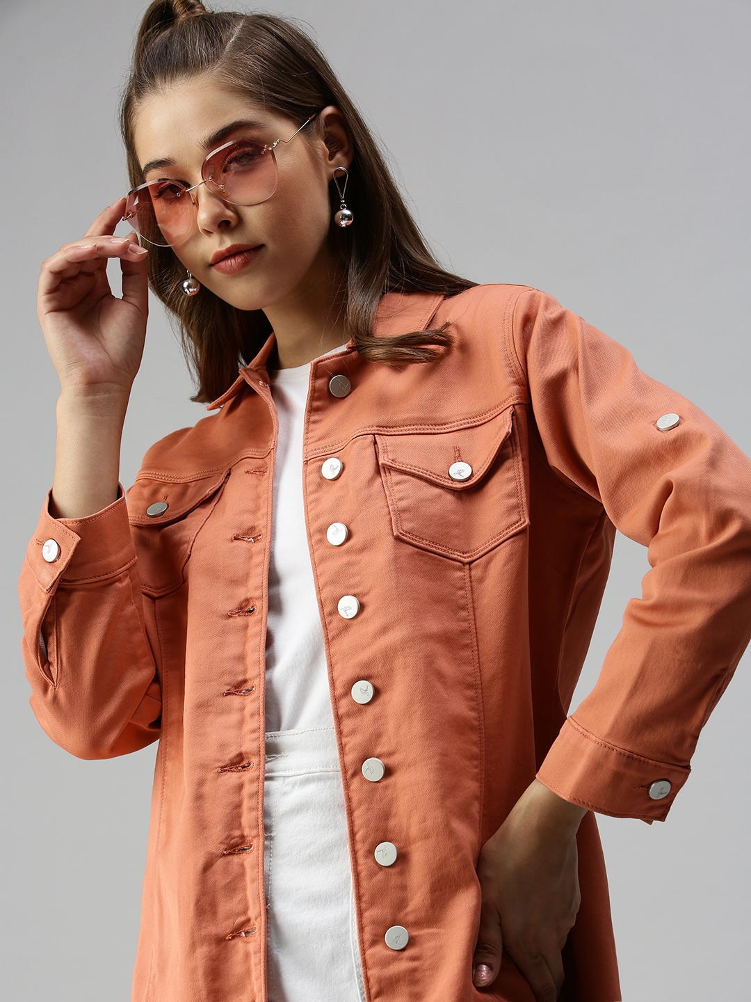 Showoff | SHOWOFF Women's Spread Collar Long Sleeves Rust Solid Jacket