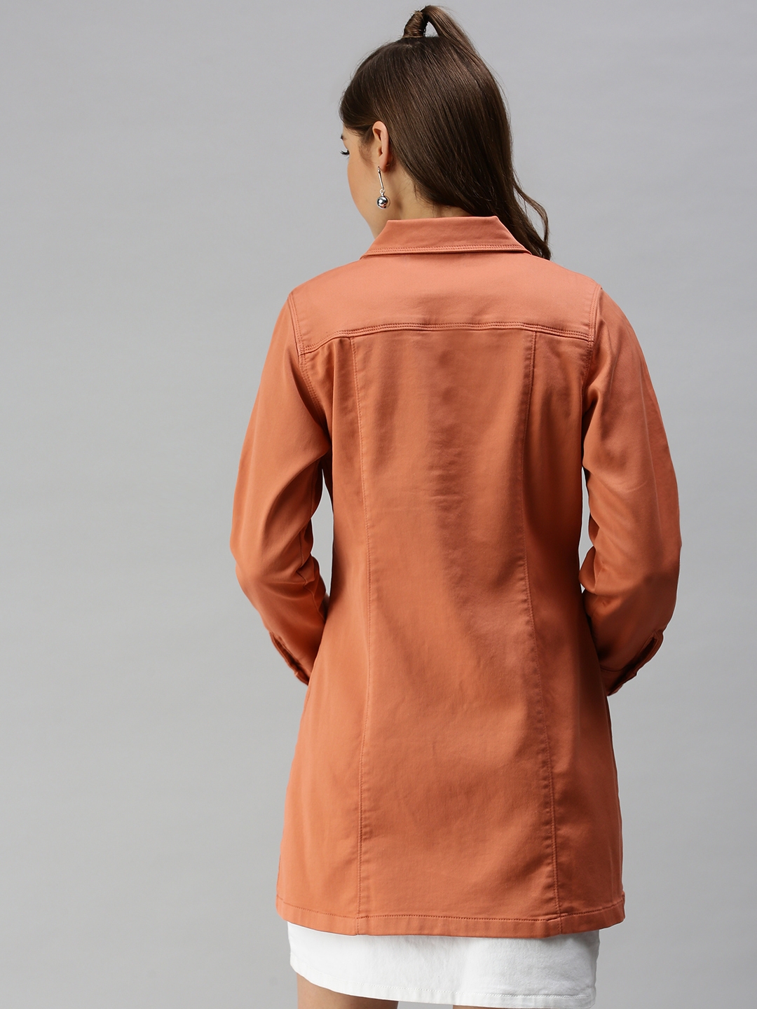 Women's Orange Denim Solid Denim Jackets