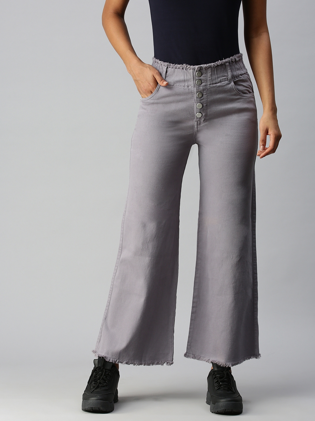 Showoff Women's Wide Leg Clean Look Grey Jeans