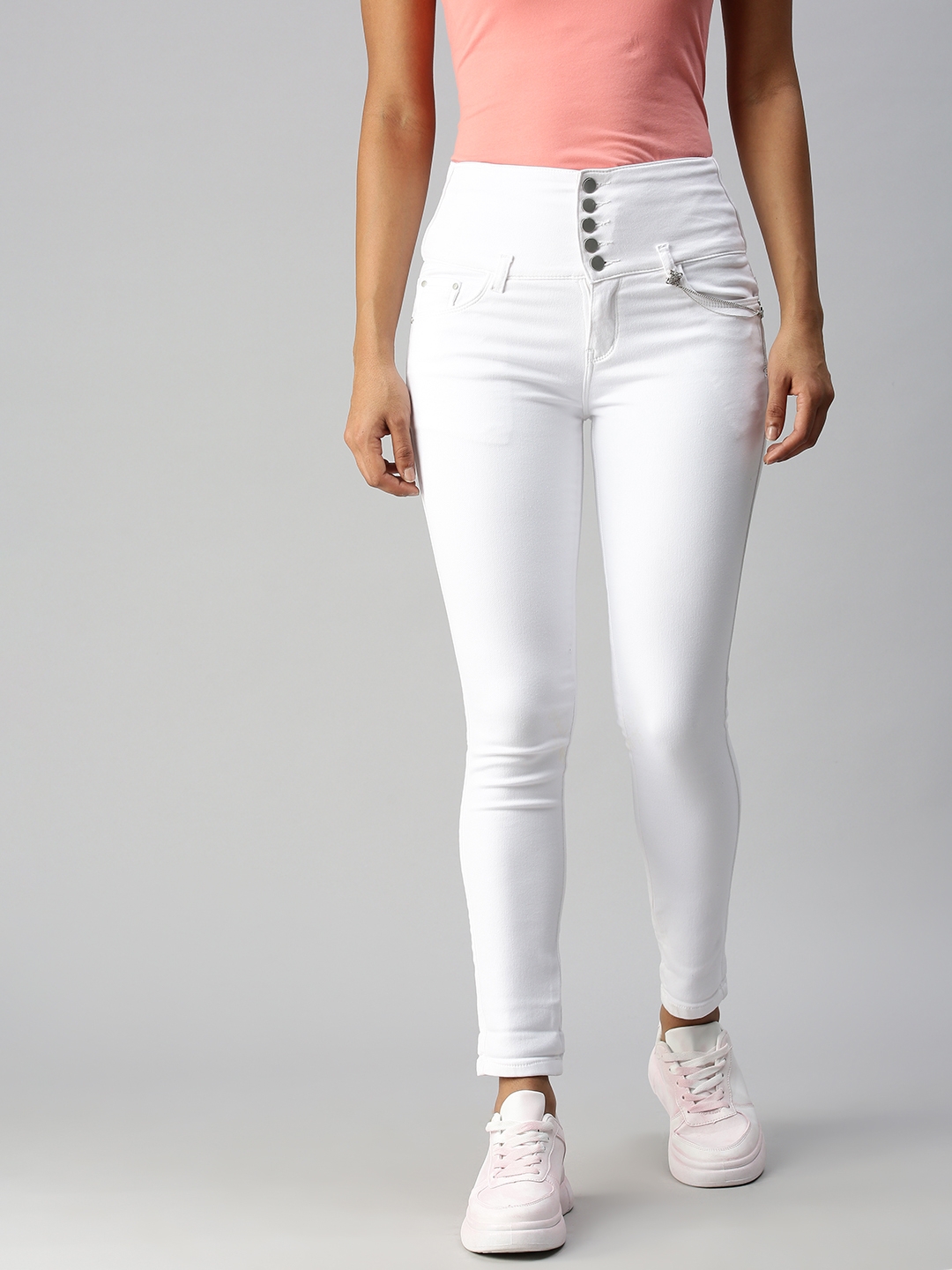 Showoff Women's Skinny Fit Clean Look White Jeans