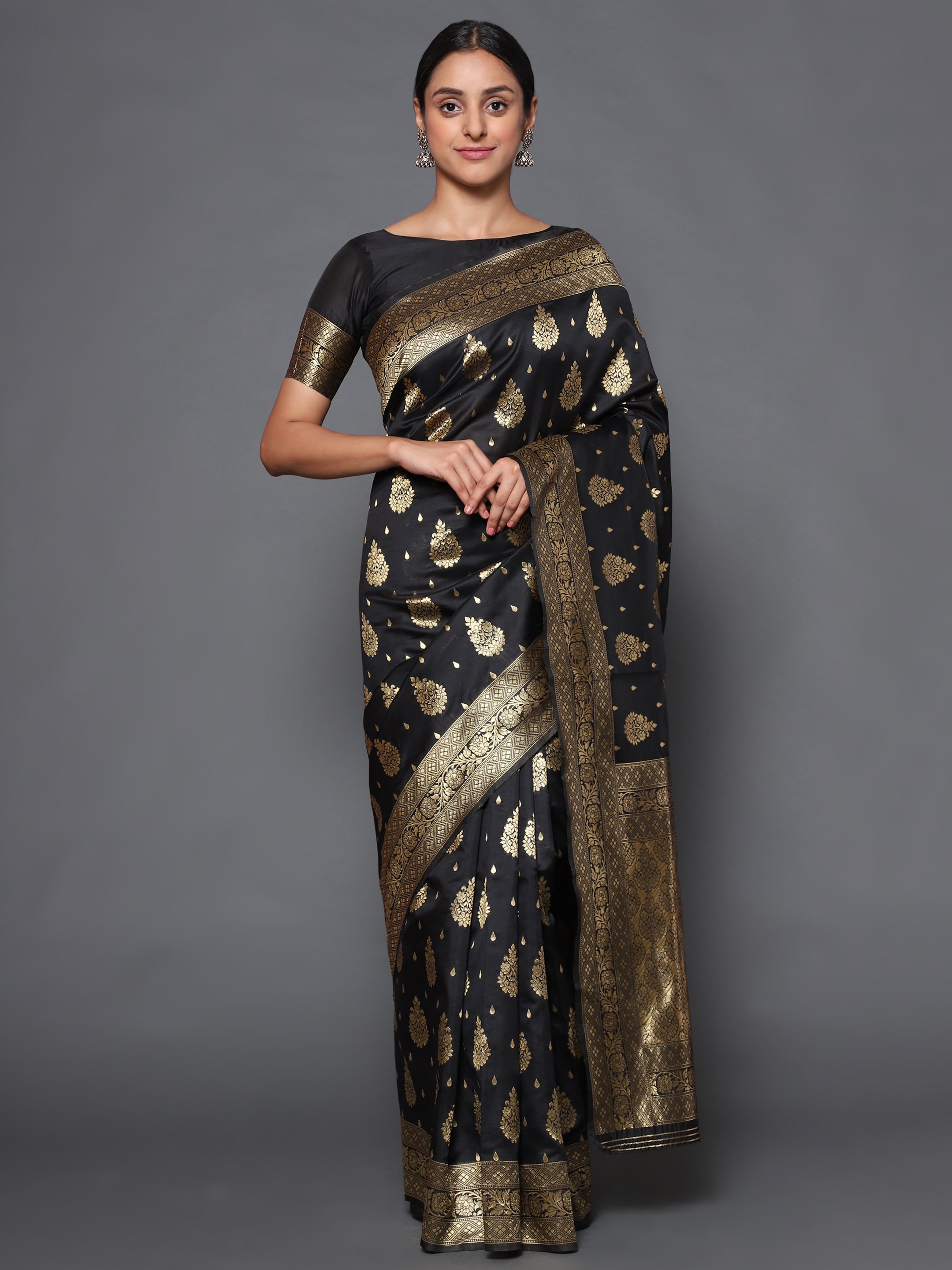Glemora | Glemora Black Beautiful Ethnic Wear Silk Blend Banarasi Traditional Saree