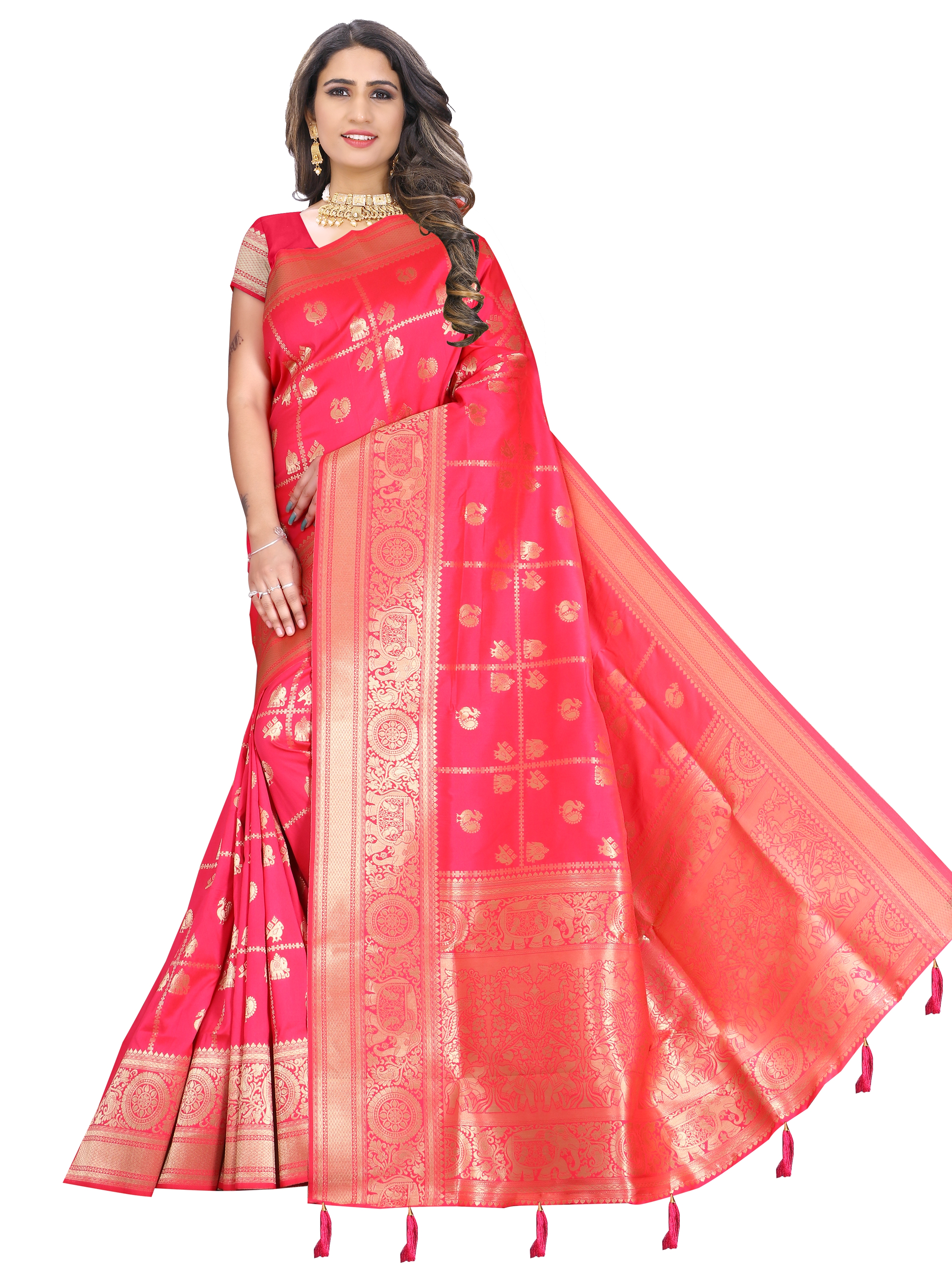 Glemora | Glemora Saree for Women Banarasi Silk Saree With Blouse (Pink)