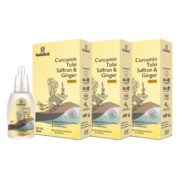 Siddhik | Siddhik Curcumin, Tulsi, Saffron and Ginger Drops to Boost Immunity & Strength | Helpful In Cough & Cold | 30ml Pack of 3
