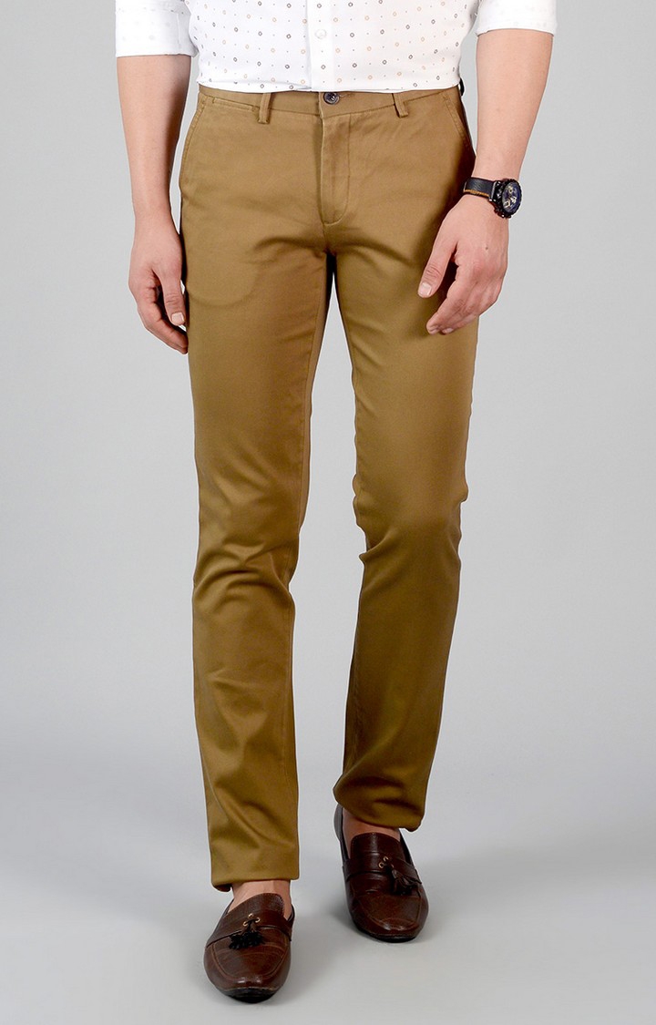 JBCT112/2,KHAKHI SELF Men's Beige Cotton Textured Trousers