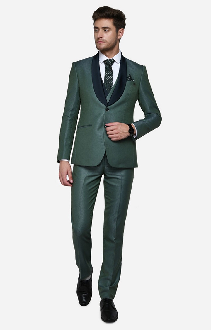 BN71419-GREEN BLACK Men's Green Rayon Solid Suits