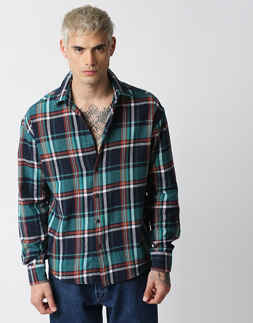 Hemsters | Hemsters Green And Blue Relaxed Fit Shirt