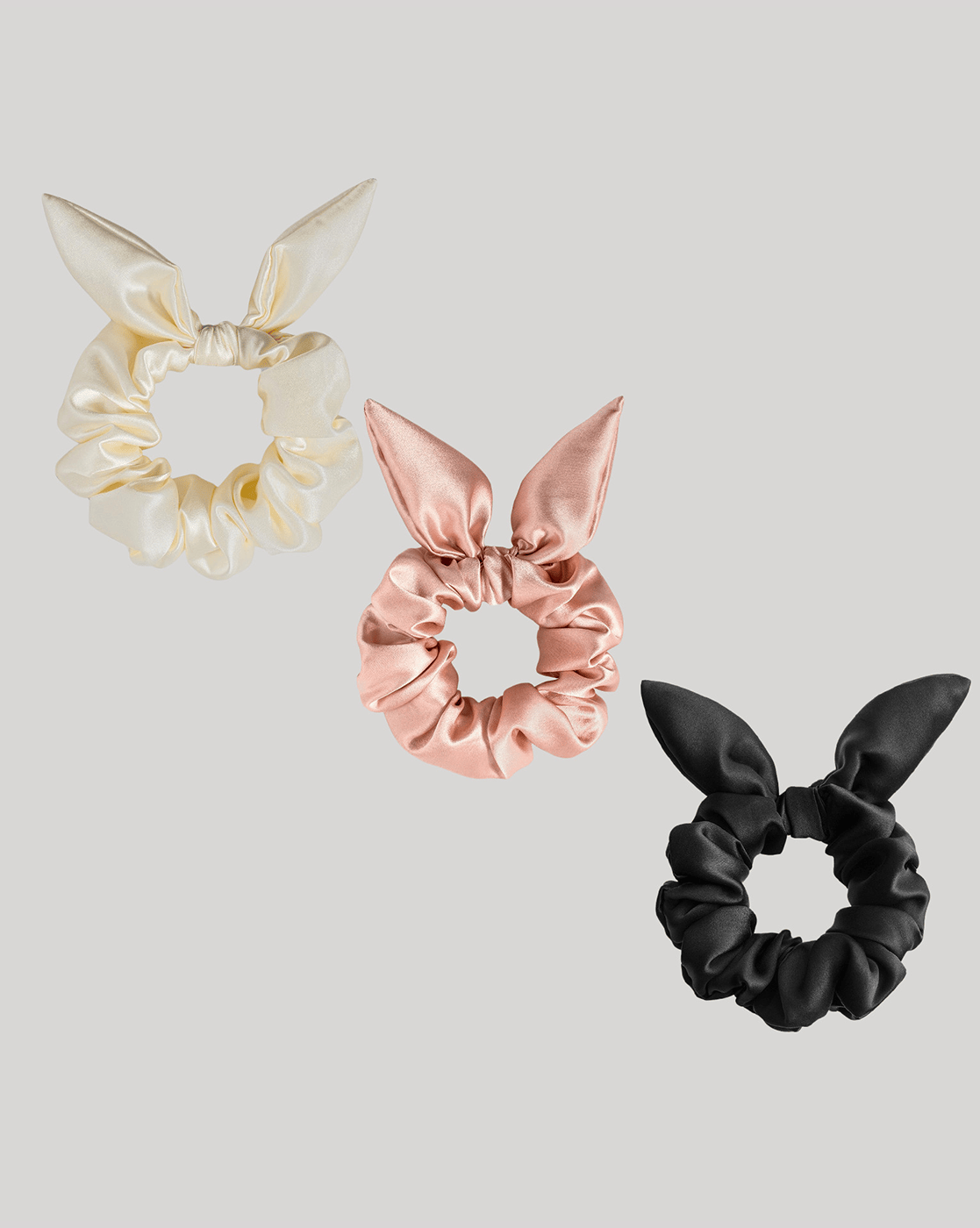 Mueras | Bow Tie Knot Scrunchies Pack of 3 Ivory White , RoseGold and Black