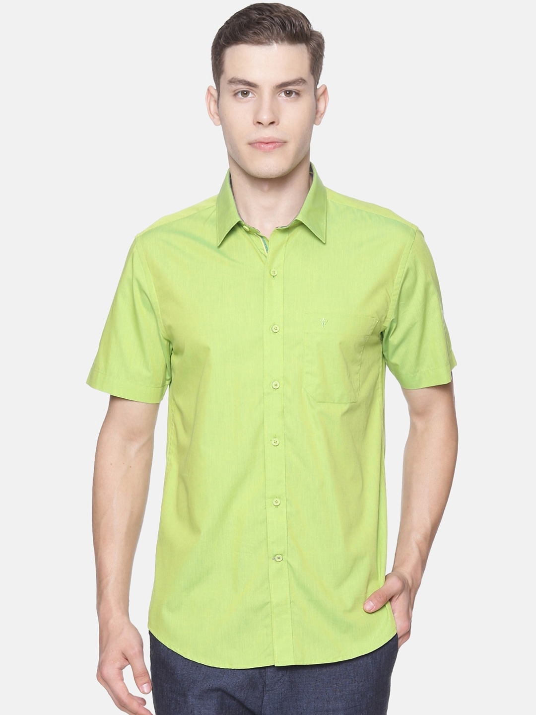 Ramraj | RAMRAJ COTTON Men Lime Green Smart Slim Fit Solid Casual Shirt