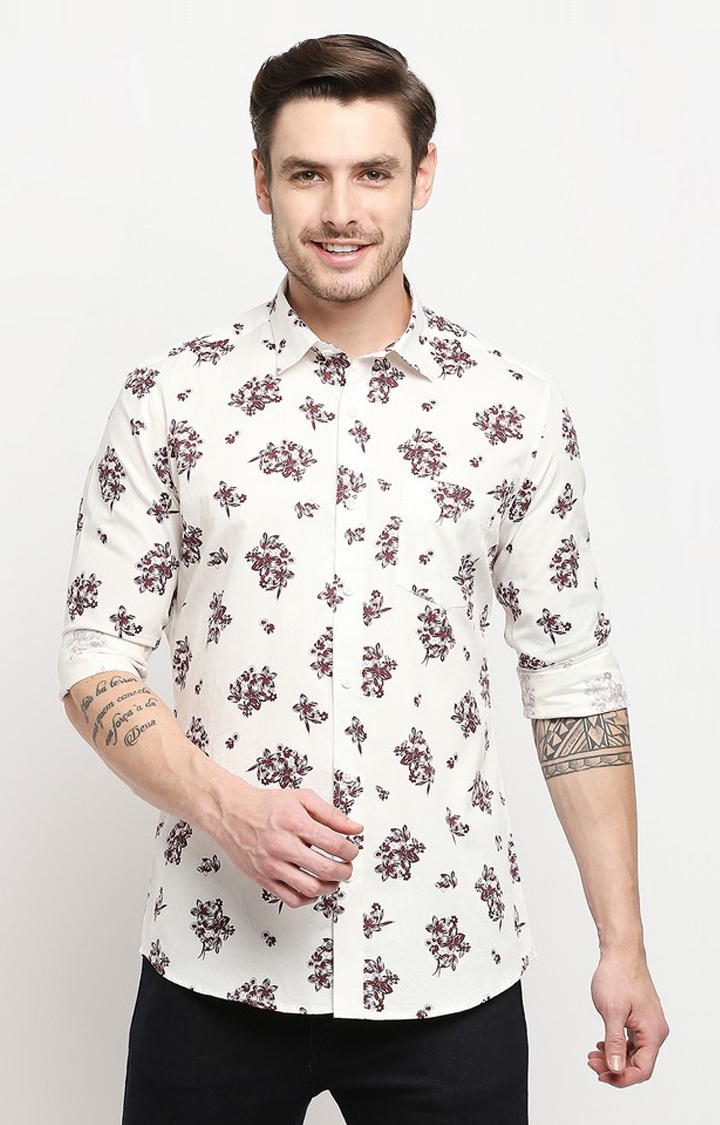 Evoq Maroon Floral-printed Causal Shirt for Men