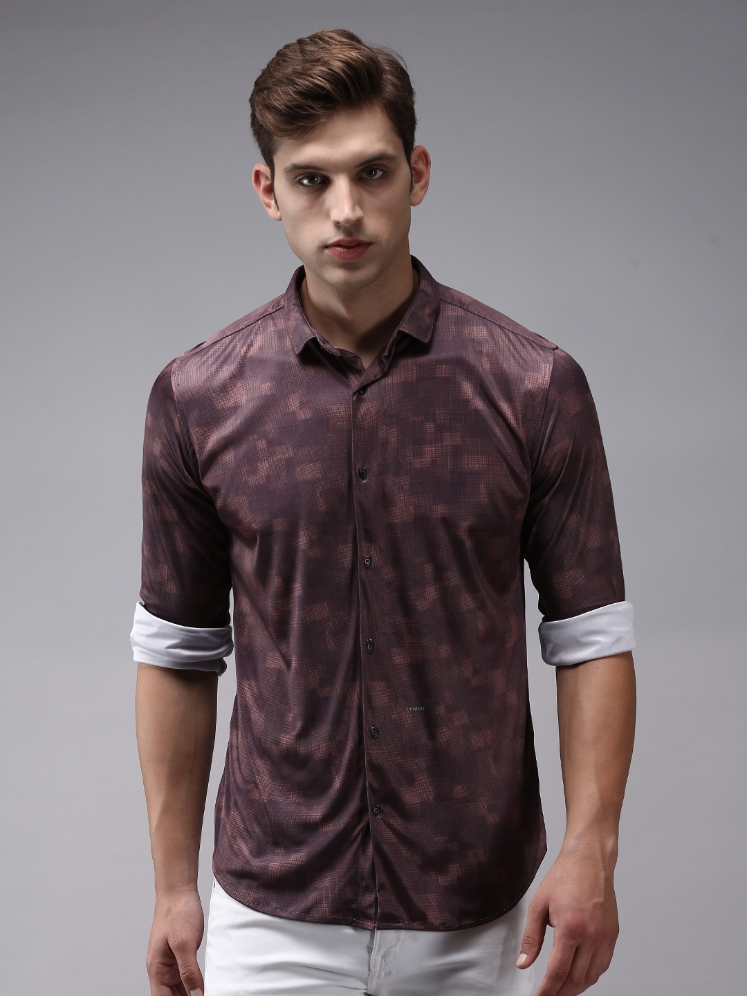 Men's Brown Polyester Printed Casual Shirts