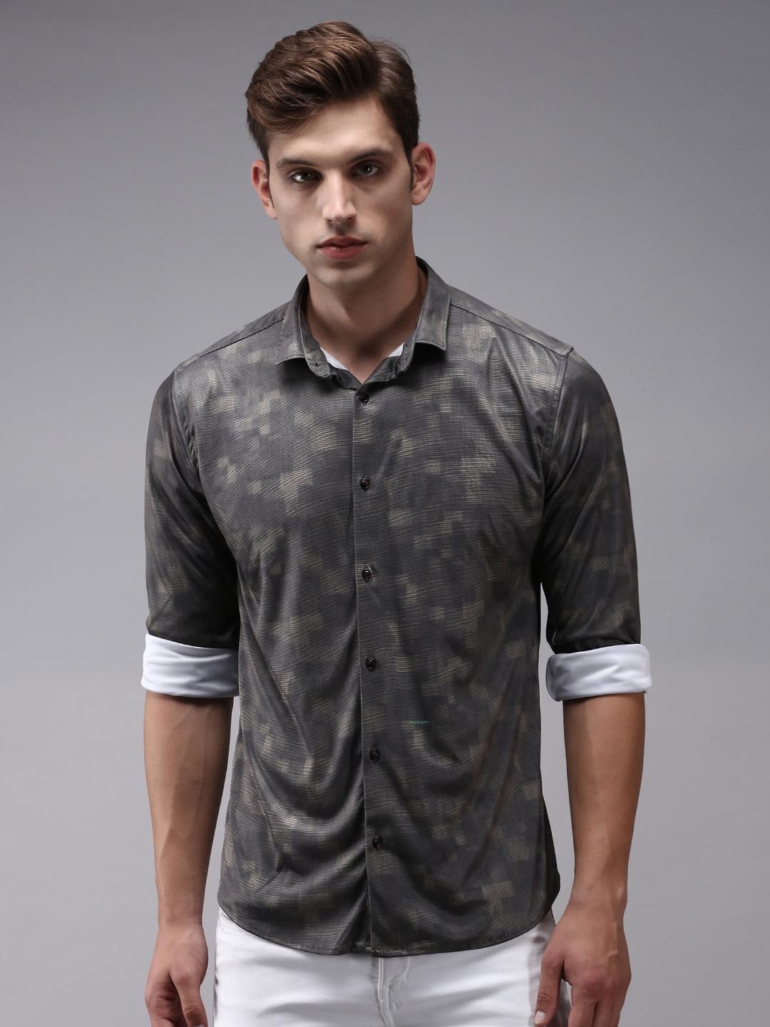 Men's Green Polyester Printed Casual Shirts