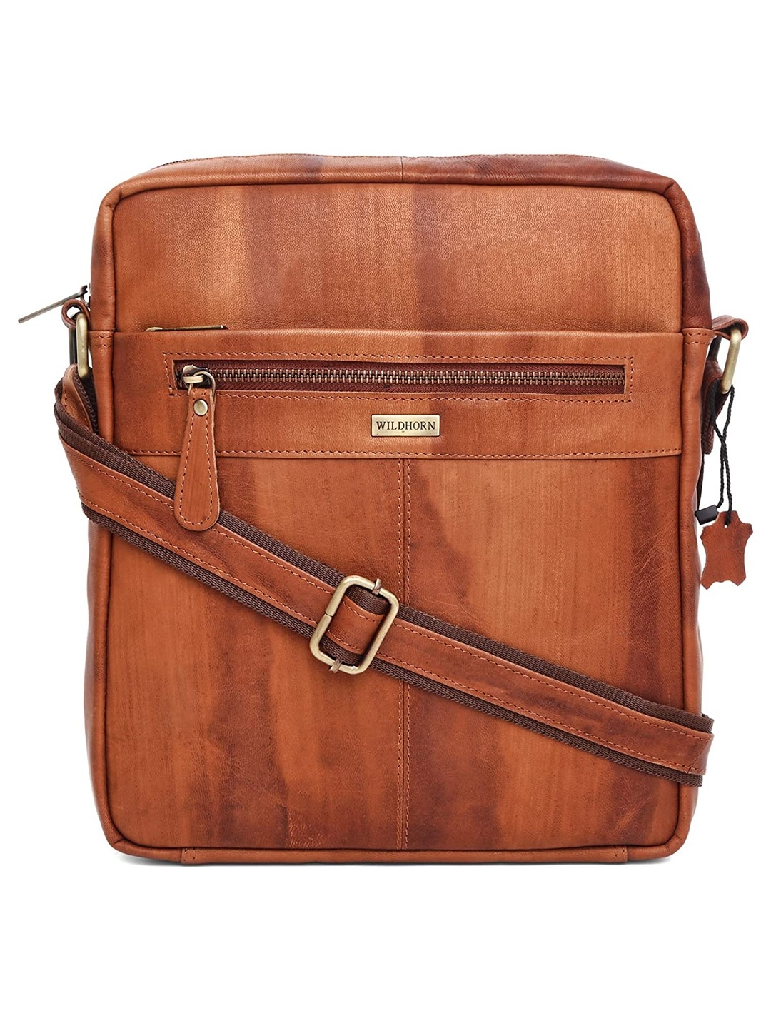 WildHorn | WildHorn Classic Genuine Leather Tan Textured Sling Bag for Men