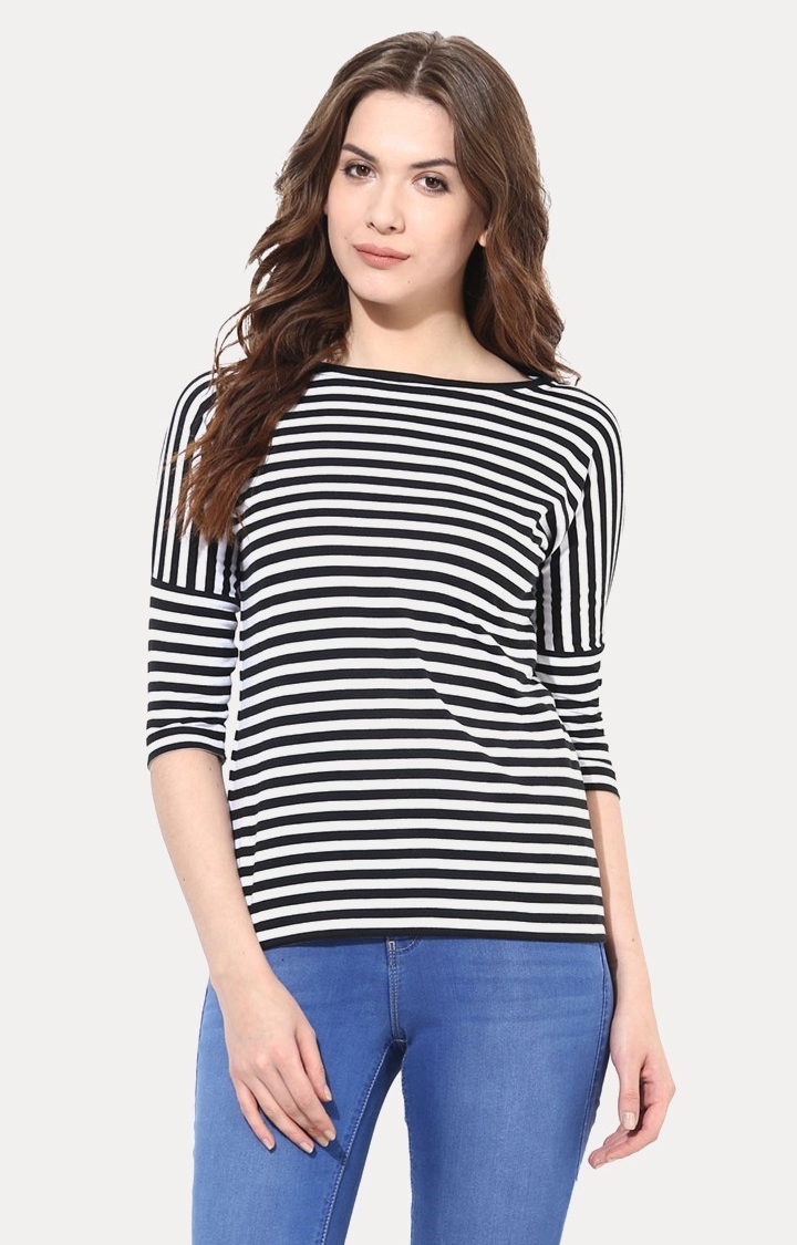 Women's Black and White Striped T-Shirt