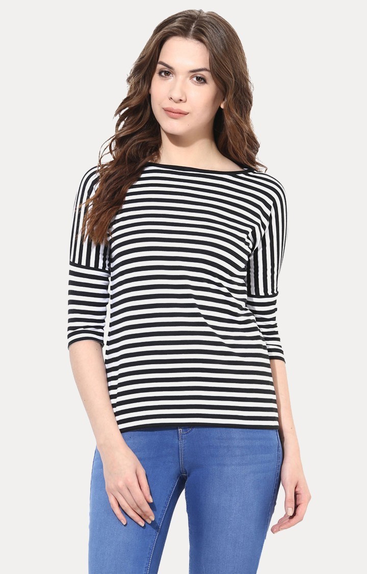 MISS CHASE | Black and White Striped T-Shirt