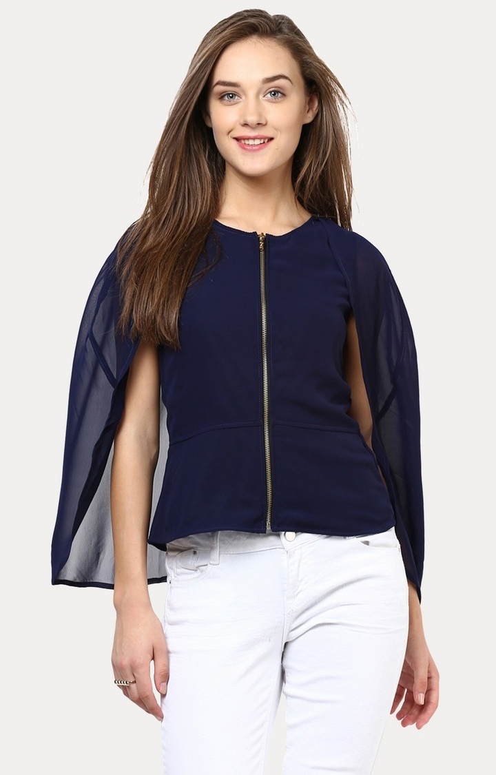 MISS CHASE | Blue Solid Blouson Top