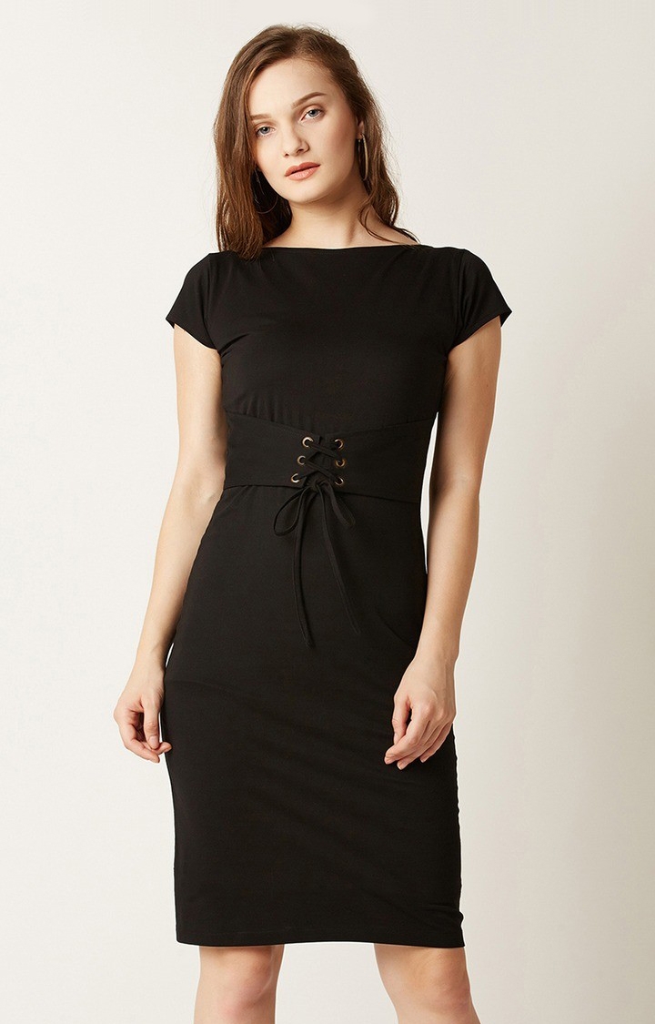 Women's Black Cotton Solid Shift Dress
