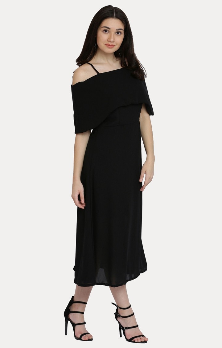 MISS CHASE | Black Solid Off Shoulder Dress