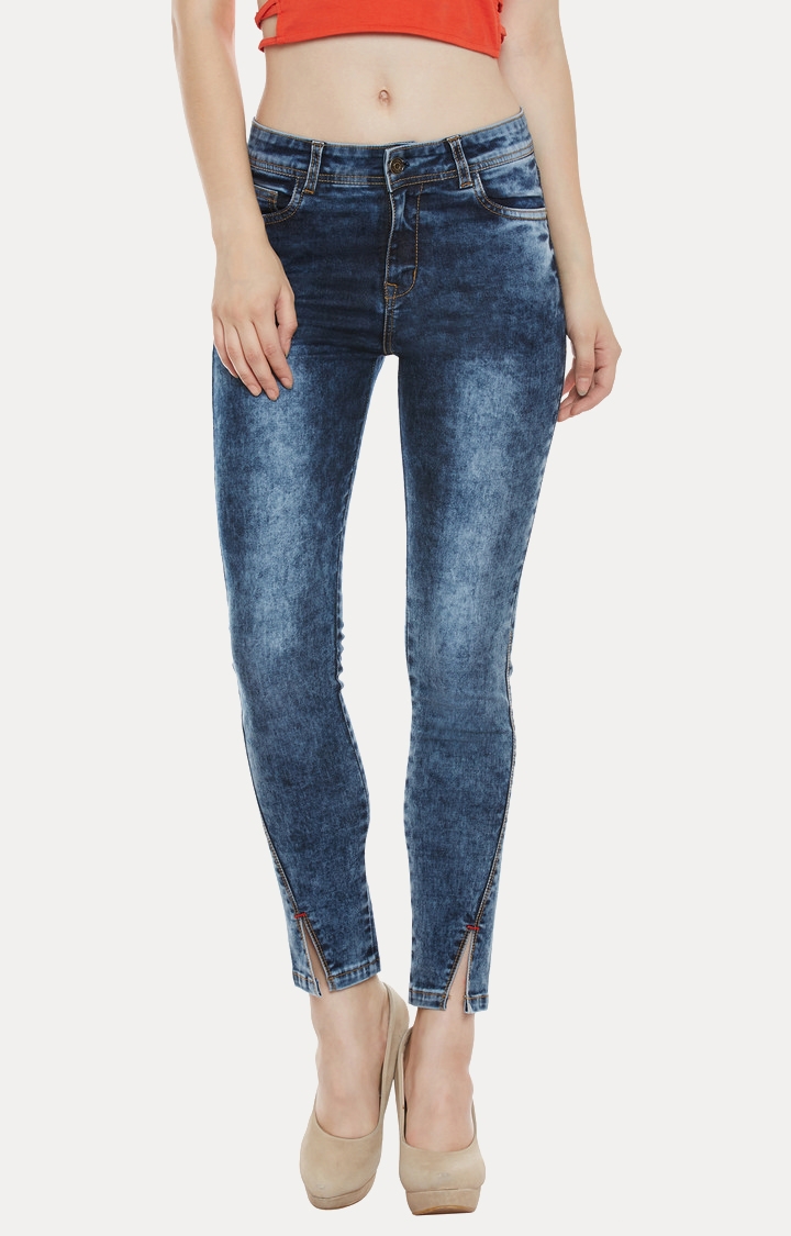 MISS CHASE | Navy Blue Skinny Fit High Rise Ankle Length Denim Stretchable Jeans