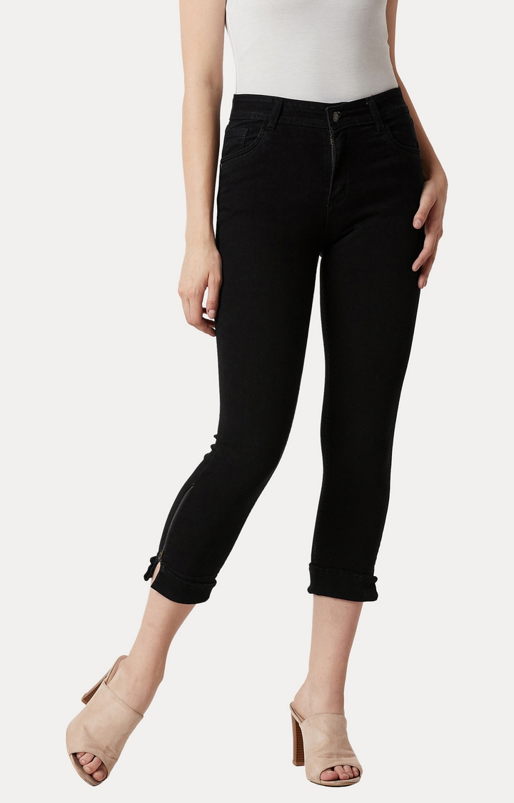 MISS CHASE | Black Clean Look Cropped Stretchable Jeans