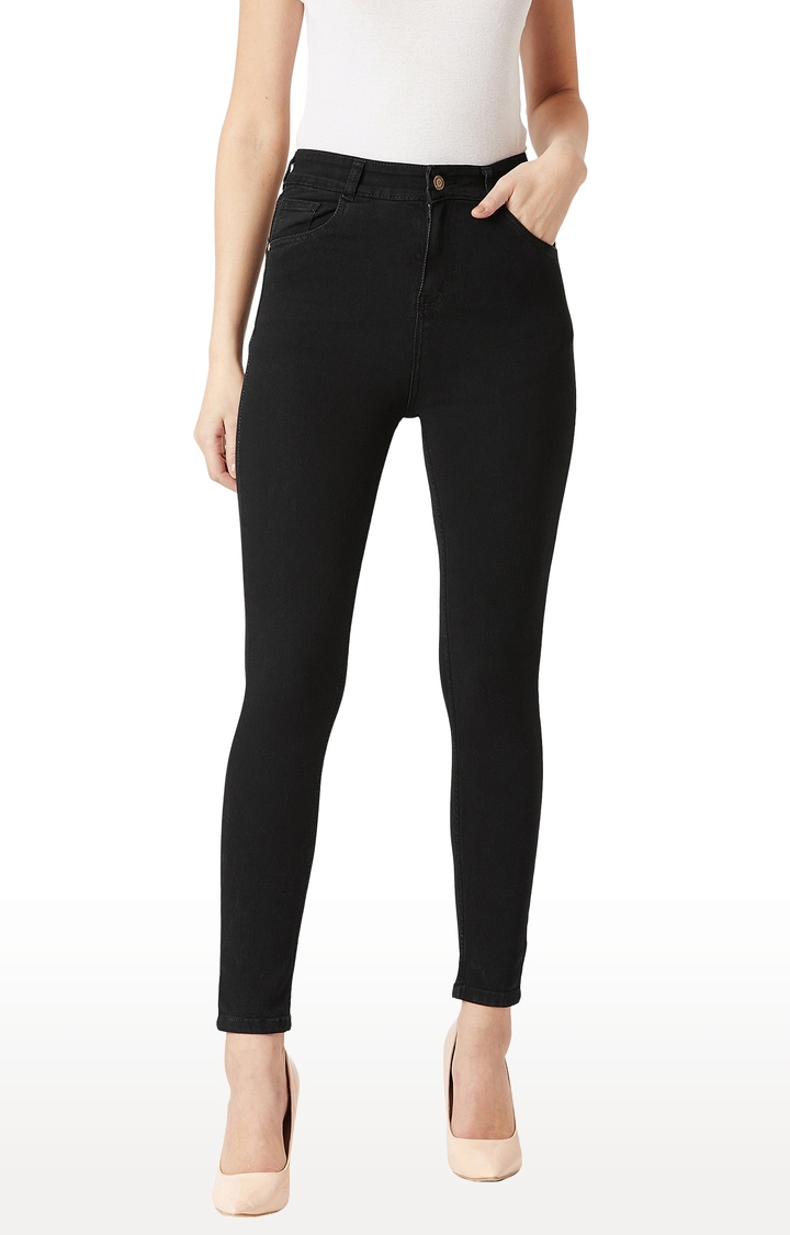 MISS CHASE | Black Solid Stretchable Jeans
