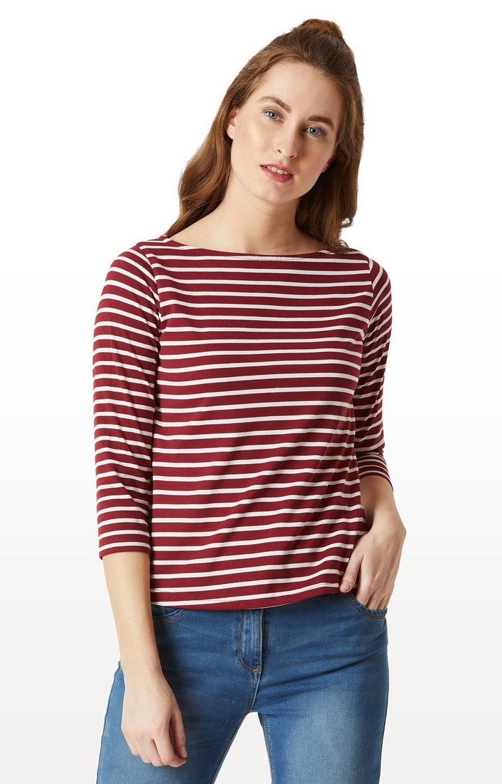 MISS CHASE | Red and White Striped Blouson Top