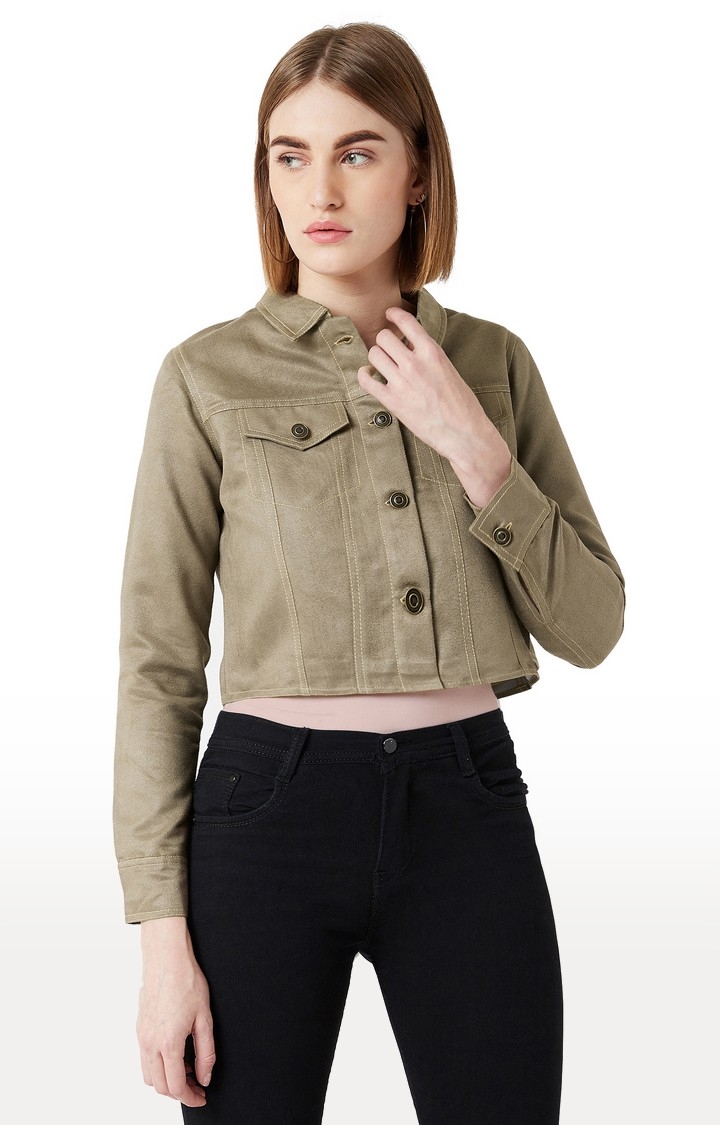 MISS CHASE | Green Solid Front Open Jacket