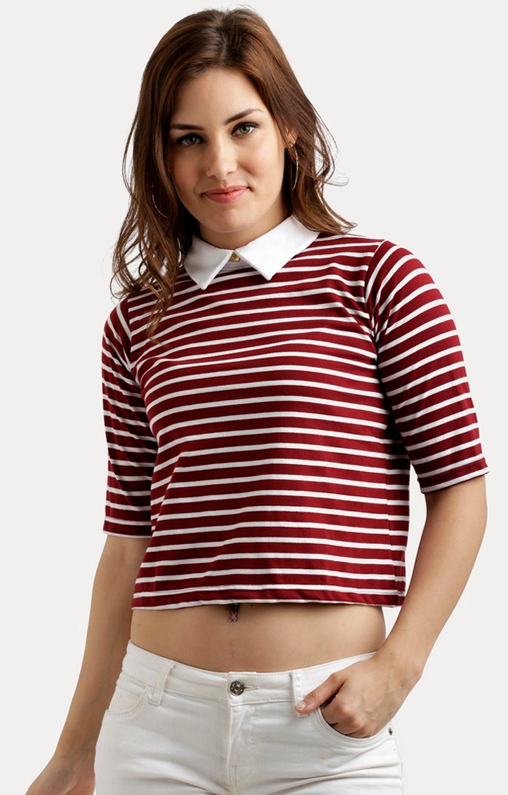 MISS CHASE | Red and White Striped Crop Top