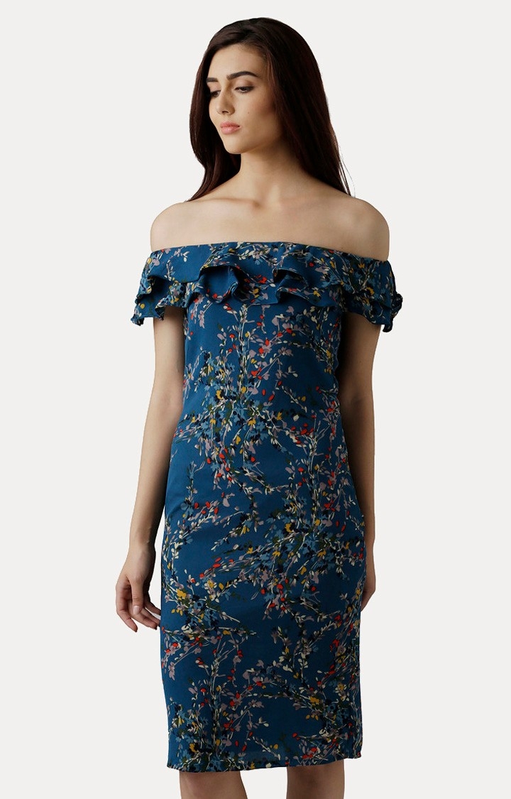 MISS CHASE | Multi Printed Off Shoulder Dress