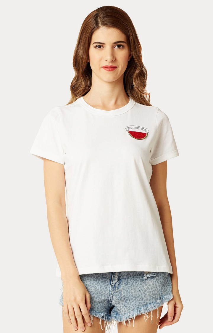 Women's White Solid T-Shirt
