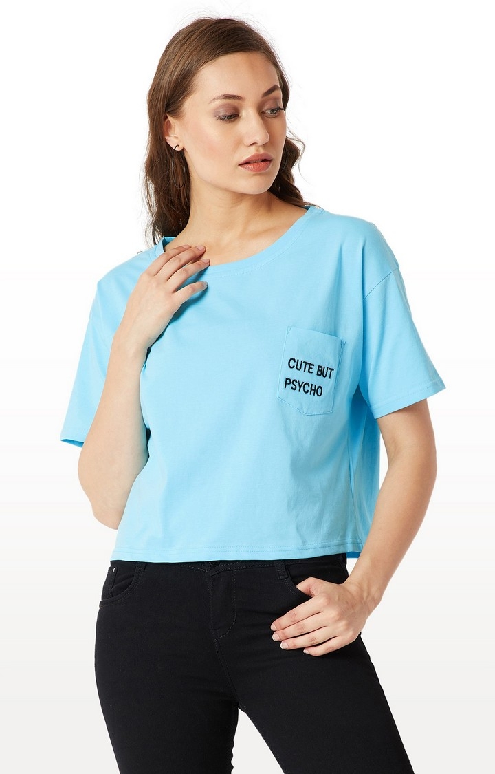 MISS CHASE | Blue Solid T-Shirt