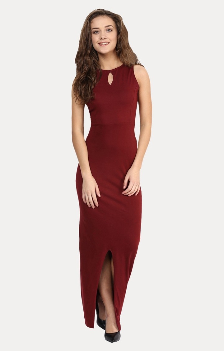 Women's Red Solid Maxi Dress