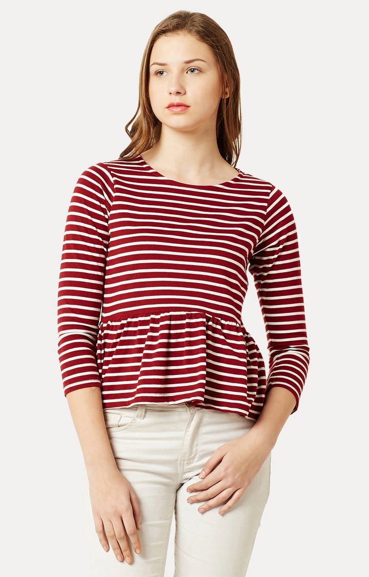 MISS CHASE | Red and White Striped Peplum Top