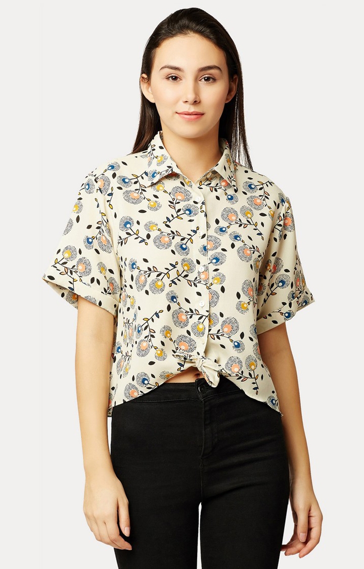 MISS CHASE | Beige Printed Casual Shirt