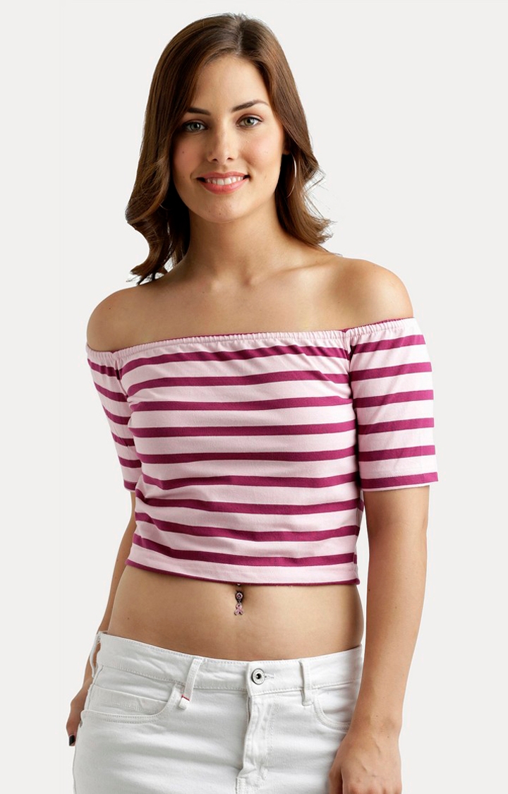 MISS CHASE | Red and Pink Striped Crop Top