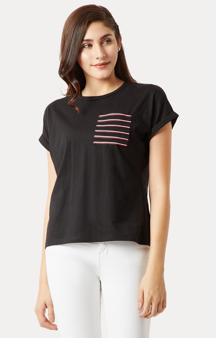 MISS CHASE | Black Solid T-Shirt
