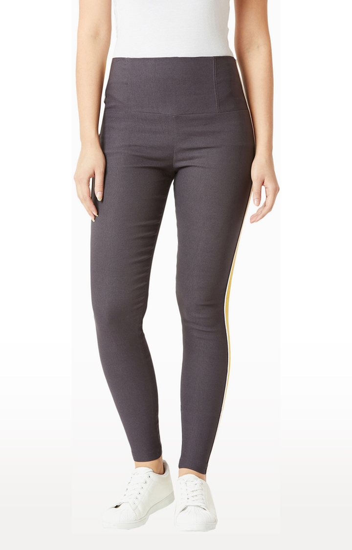 MISS CHASE | Women's Grey Polyester Solid Jegging